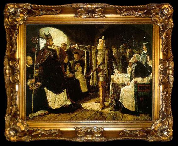 framed  carl gustaf hellqvist Gustaf Vasa anklagar biskop Peder Sunnanvader infor domkapitlet i Vasteras, ta009-2